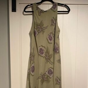 Green slip dress with purple flowers